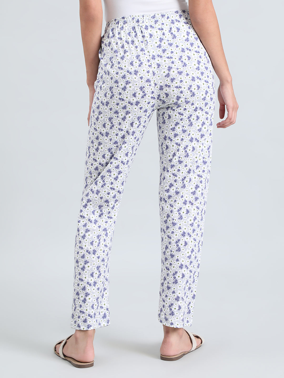White Cotton Knit Printed Lounge Pants