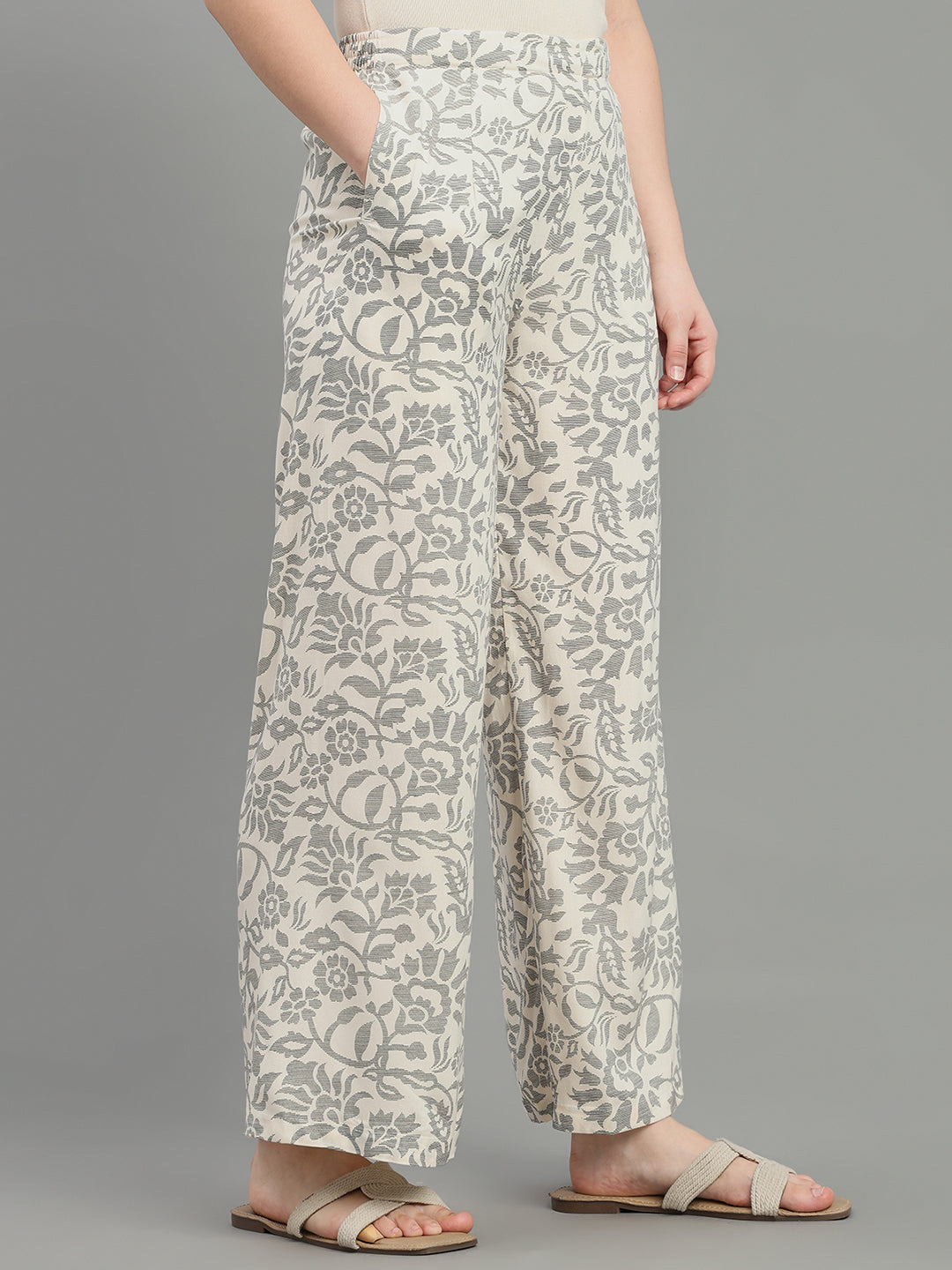 White Viscose Printed Palazzo