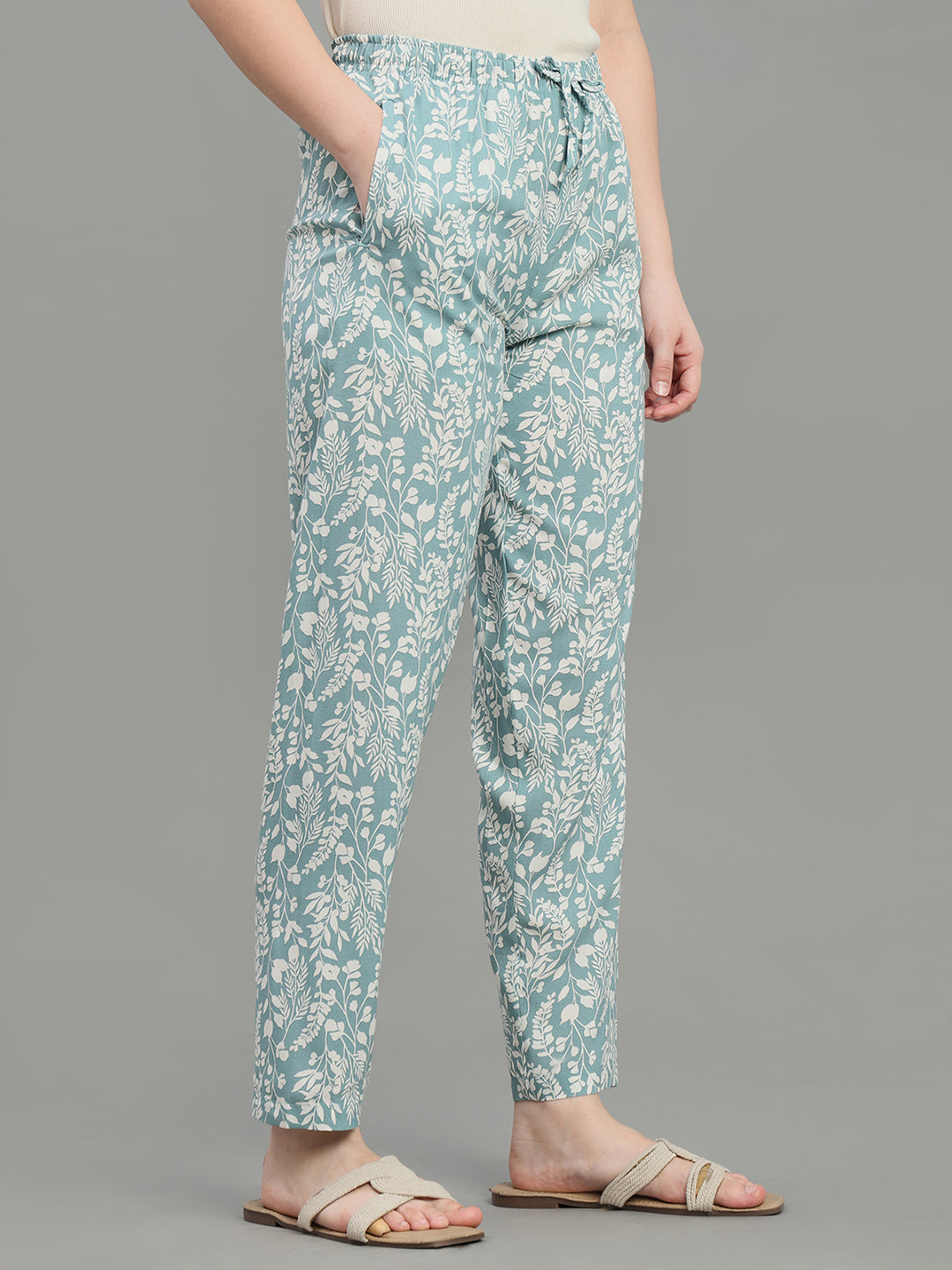 Blue Woven Viscose Printed Lounge Pants