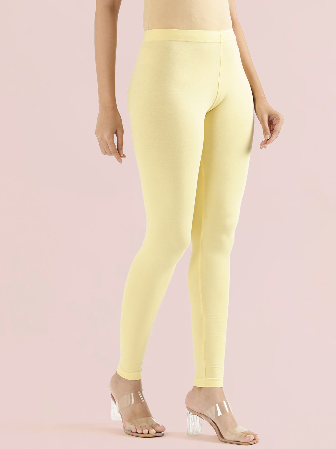 Butter Yellow Cotton Stretch Ankle Length Leggings