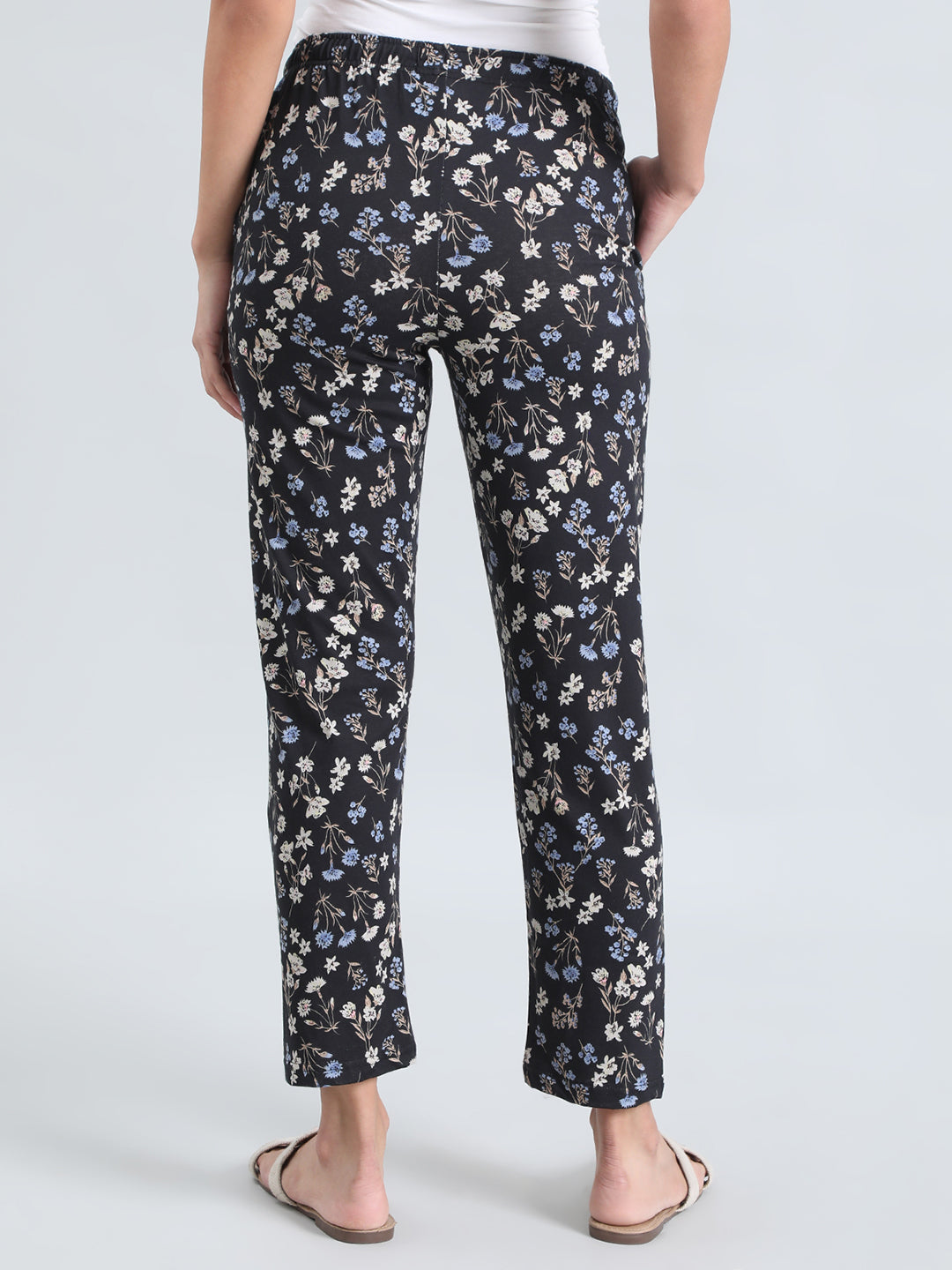 Black Cotton Knit Printed Lounge Pants