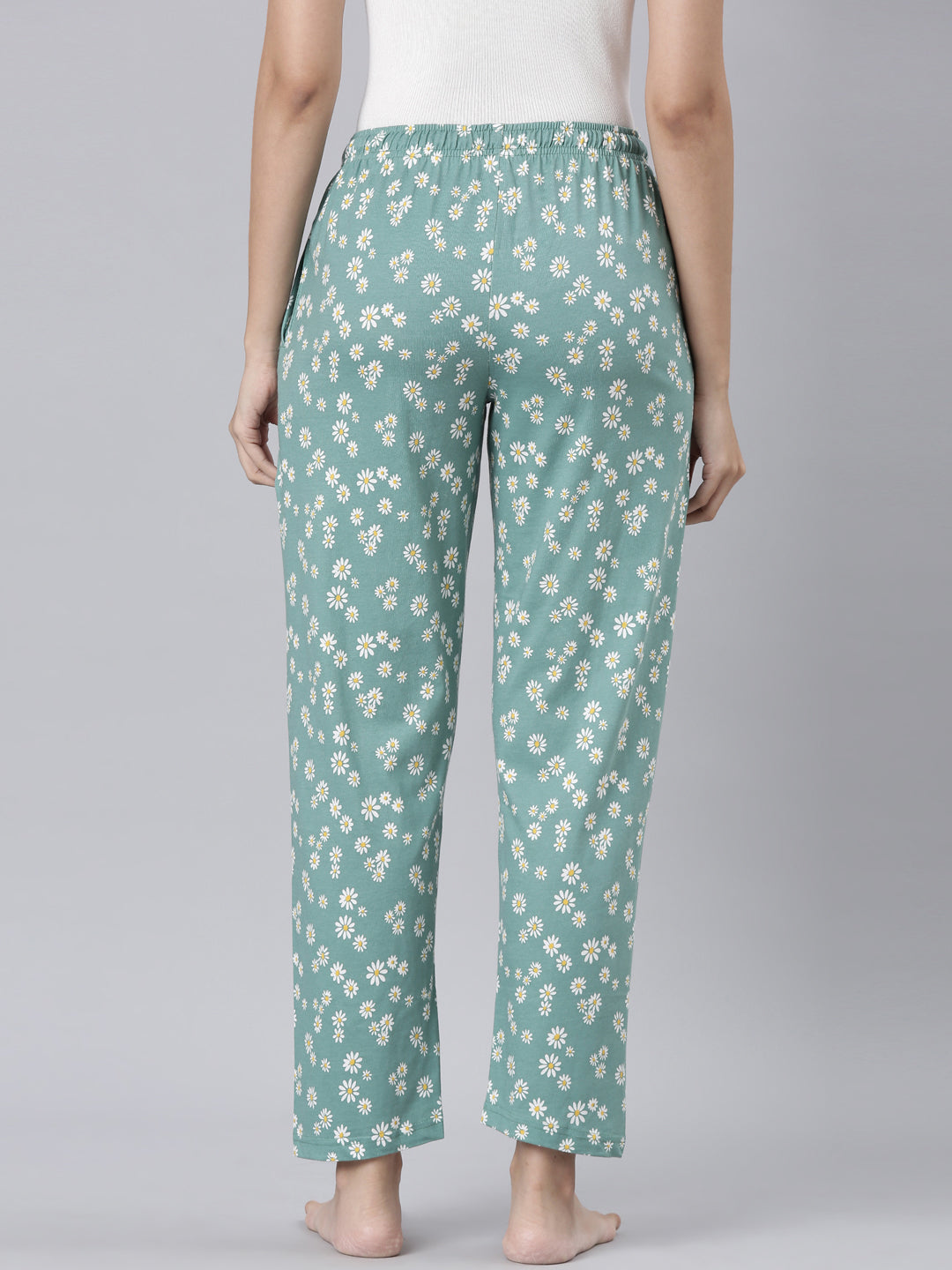 Green Cotton Knit Printed Lounge Pants