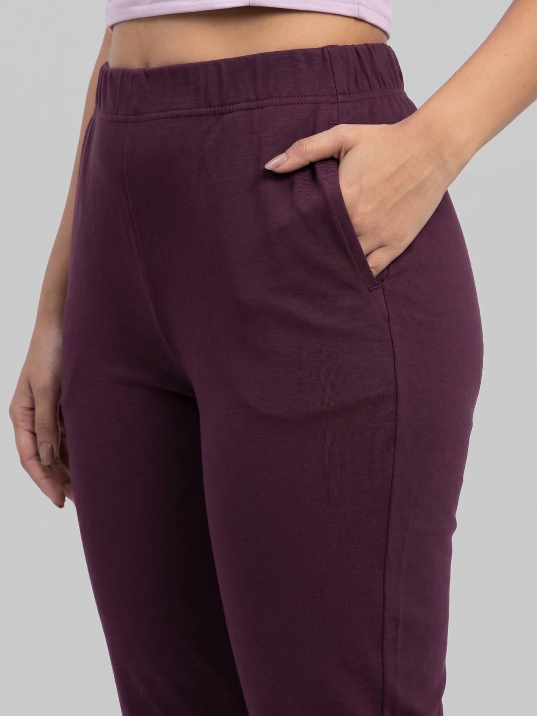 Dark Purple Cotton Stretch Kurti Pants - Plus Size