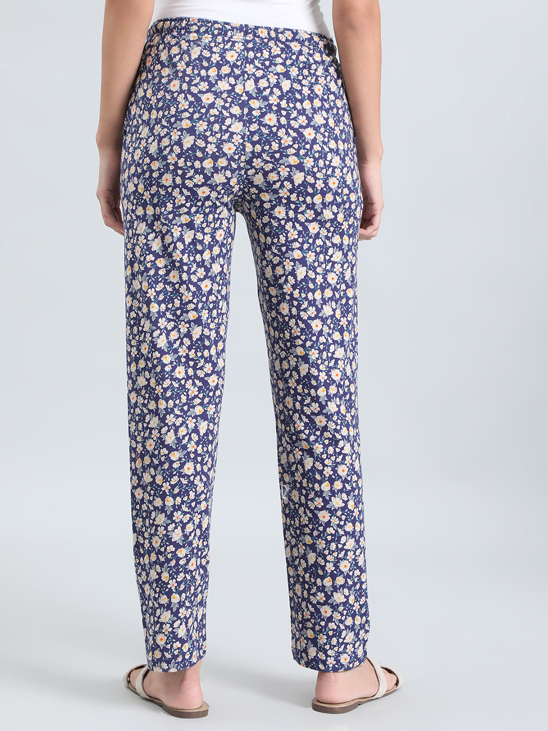 Navy Cotton Knit Printed Lounge Pants