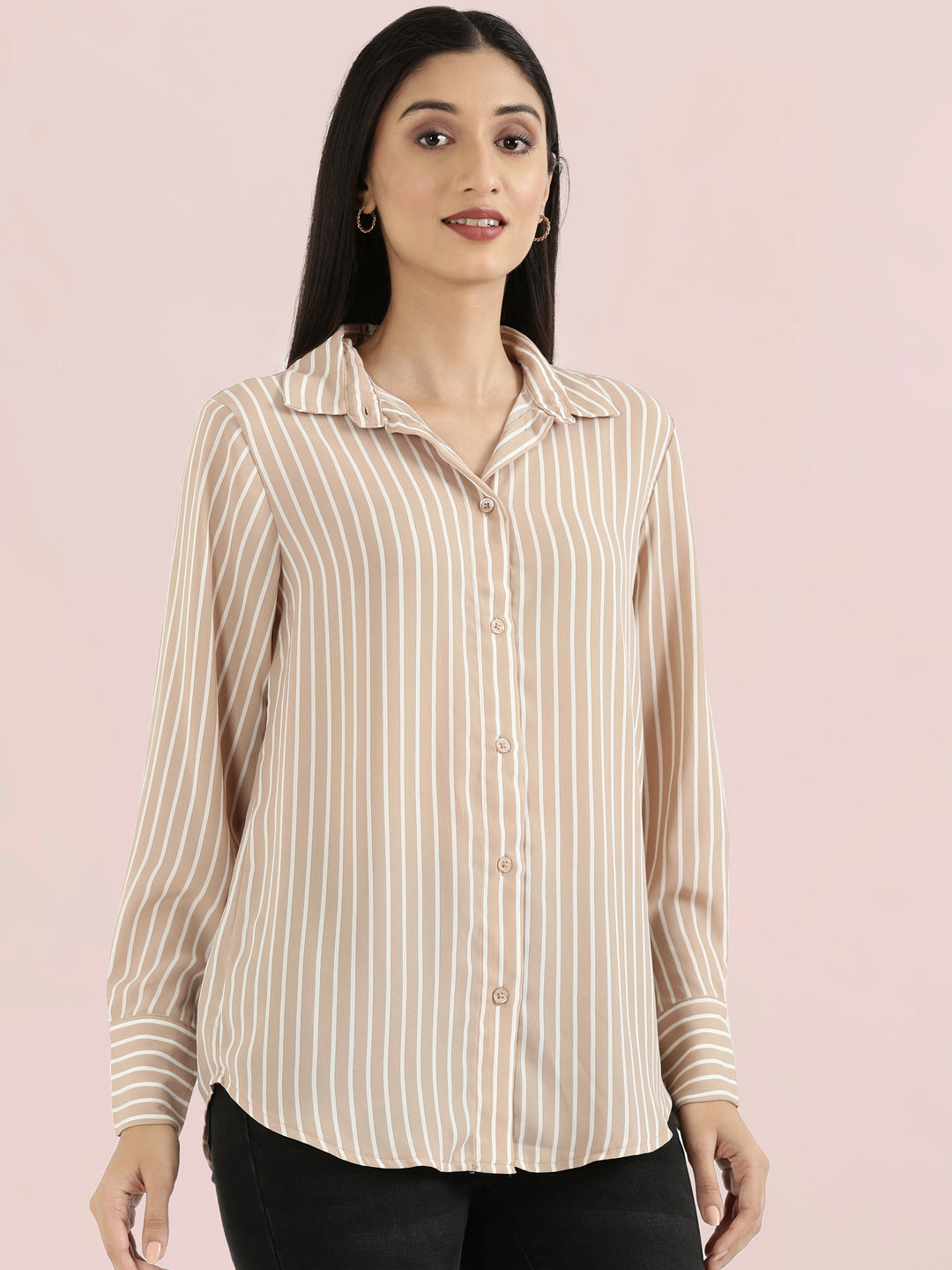 Crepe Classic Collar Printed Long Shirt
