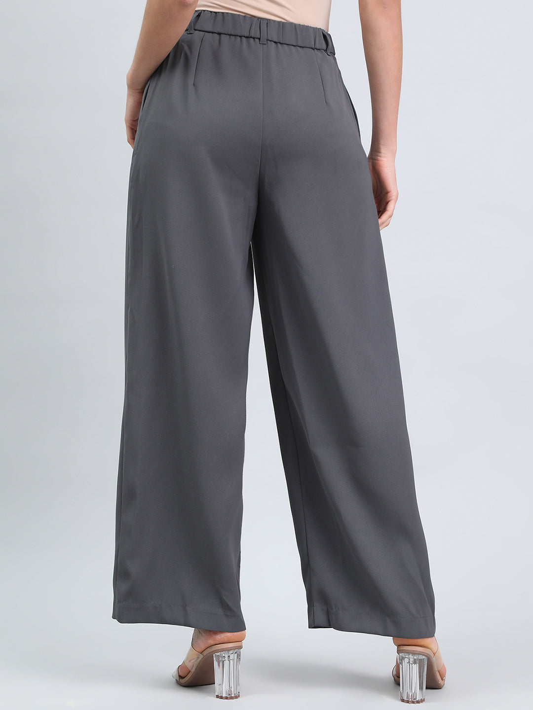 Silver Grey Chocolate Crepe Wide Trouser
