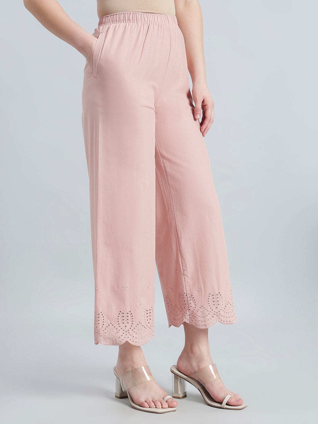 Baby Pink Cotton Hakoba Palazzo