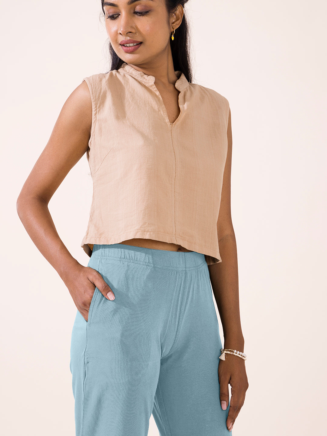 Dusty Blue Cotton Stretch Kurti Pants