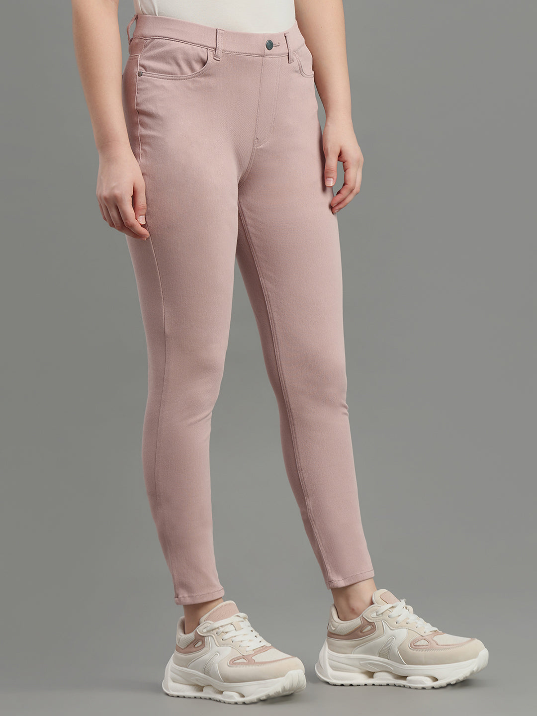 Dusty Pink Cotton Polyester Super Stretch Jeggings