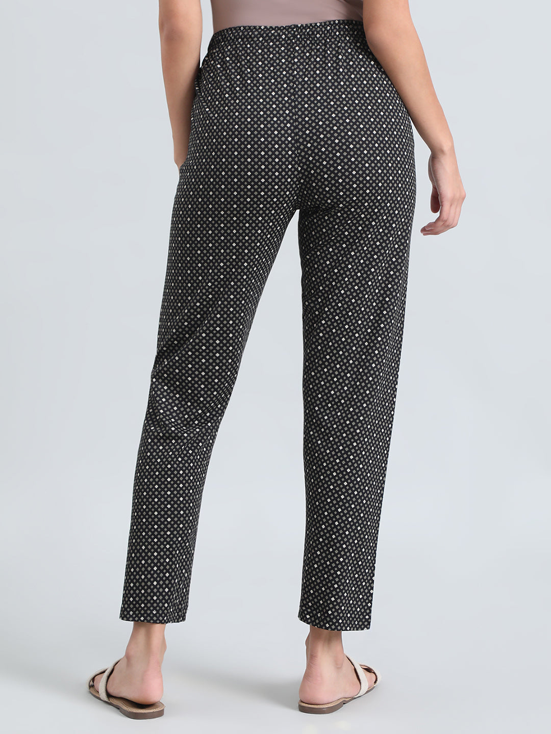 Black Cotton Knit Printed Lounge Pants
