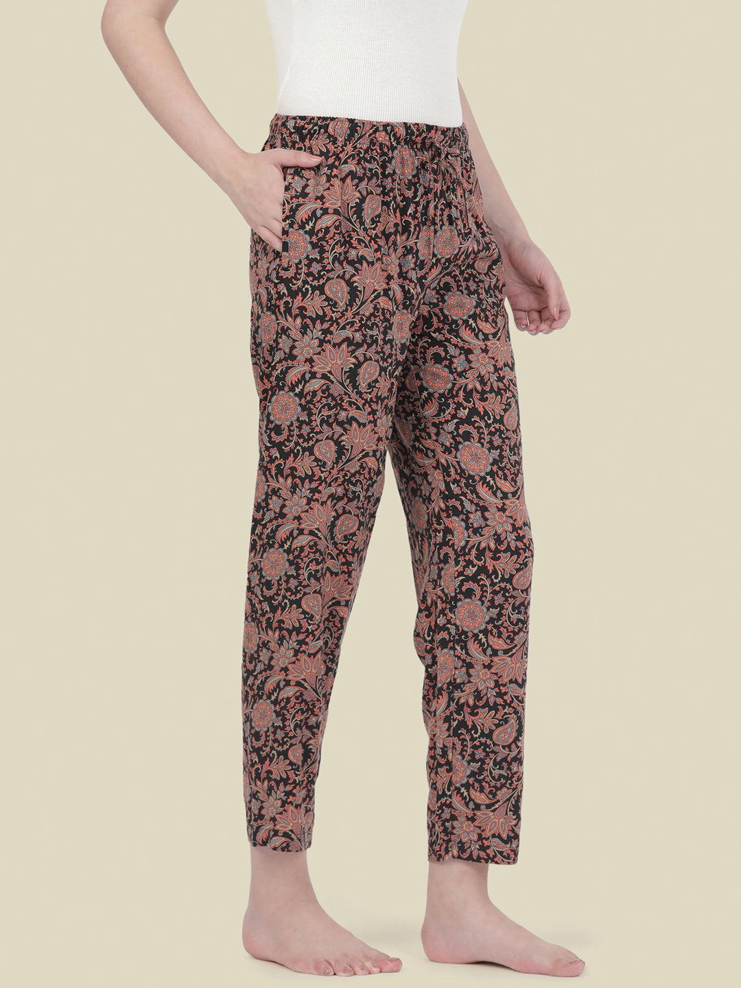 Black Woven Viscose Printed Lounge Pants