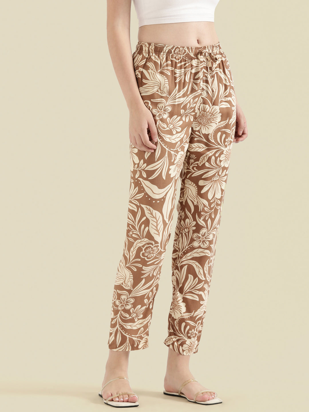 Brown Woven Viscose Printed Lounge Pants