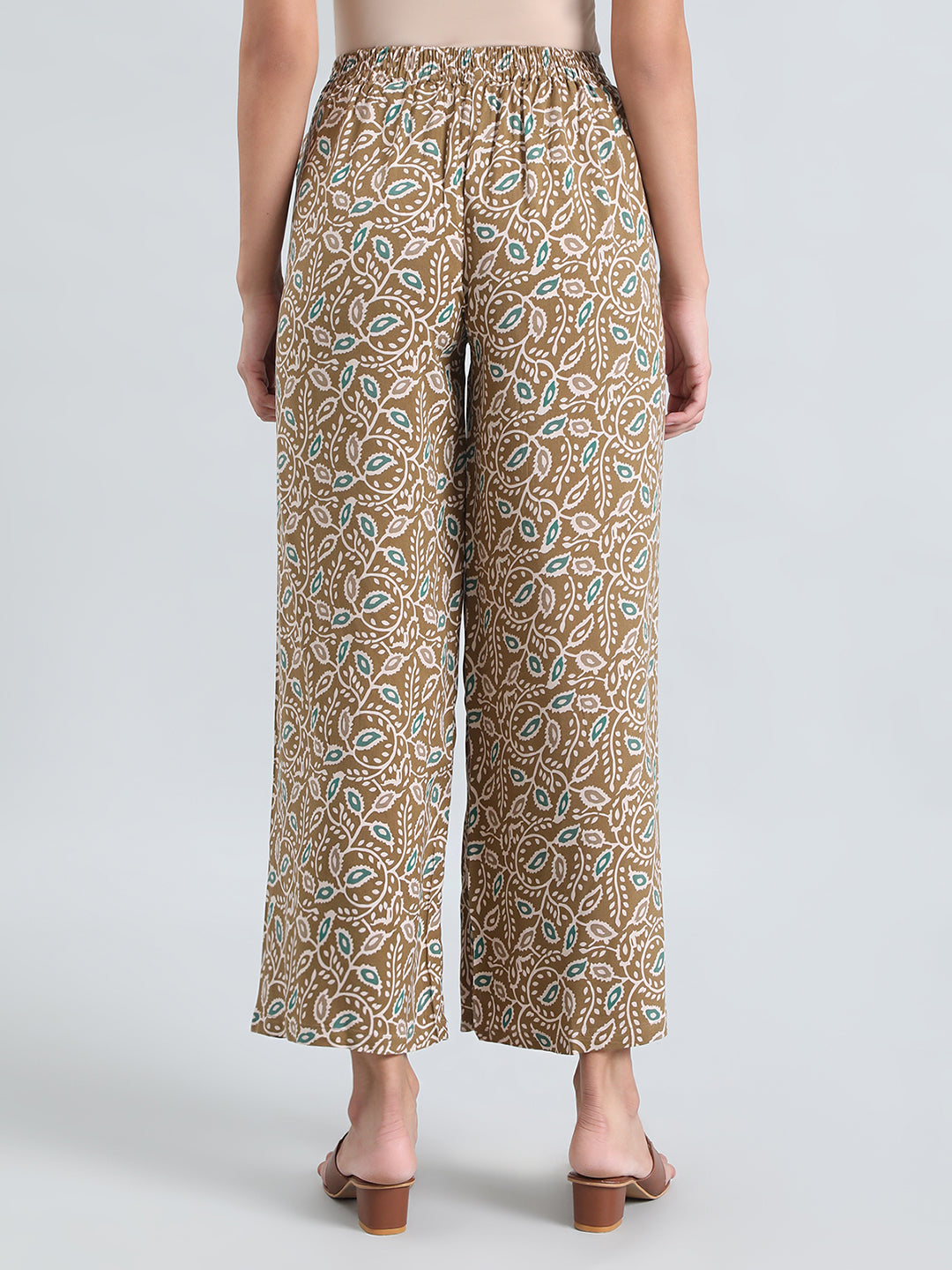 Green Woven Viscose Printed Palazzo