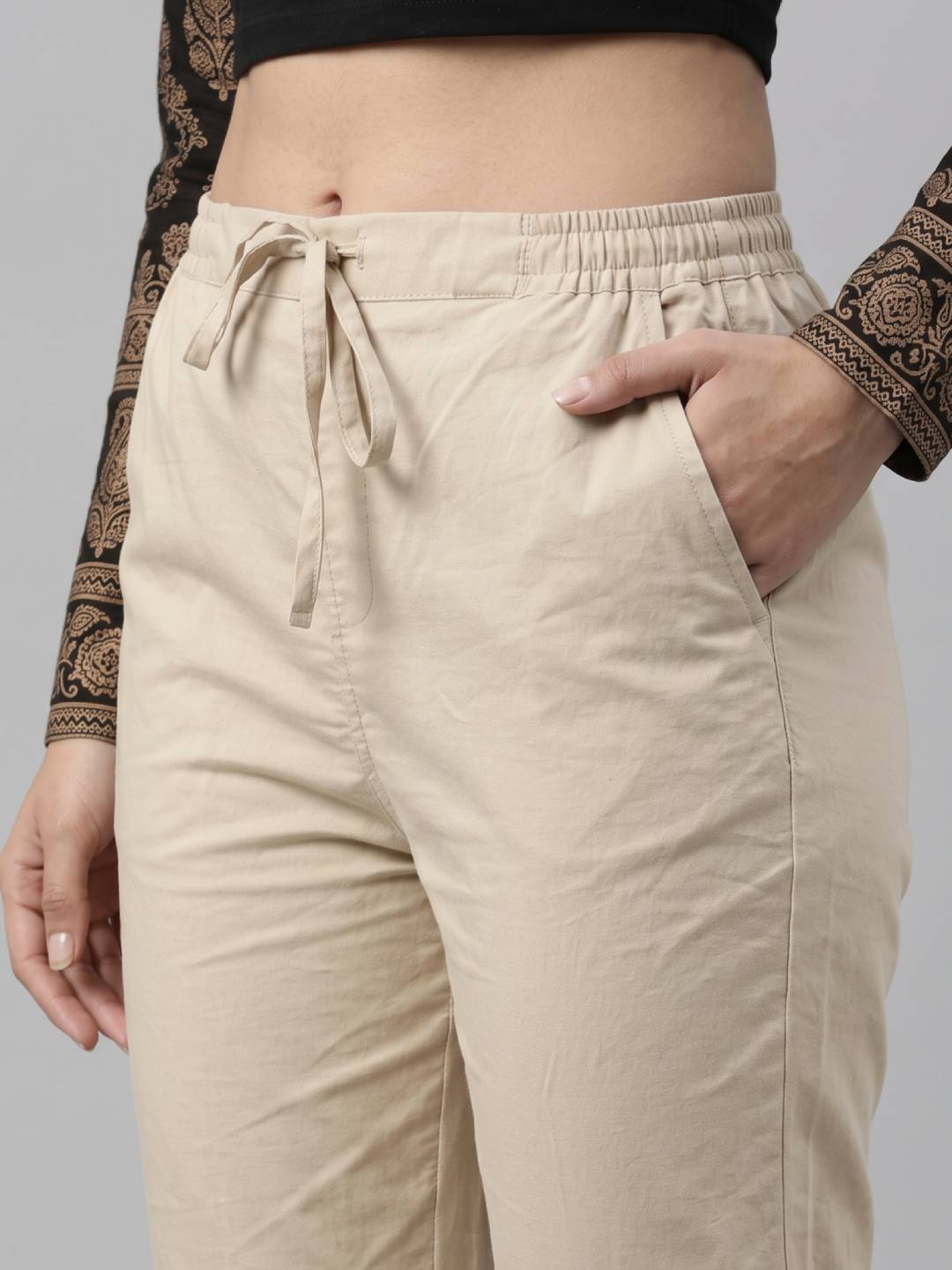 Light Beige Cotton Cambric Cotton Pants