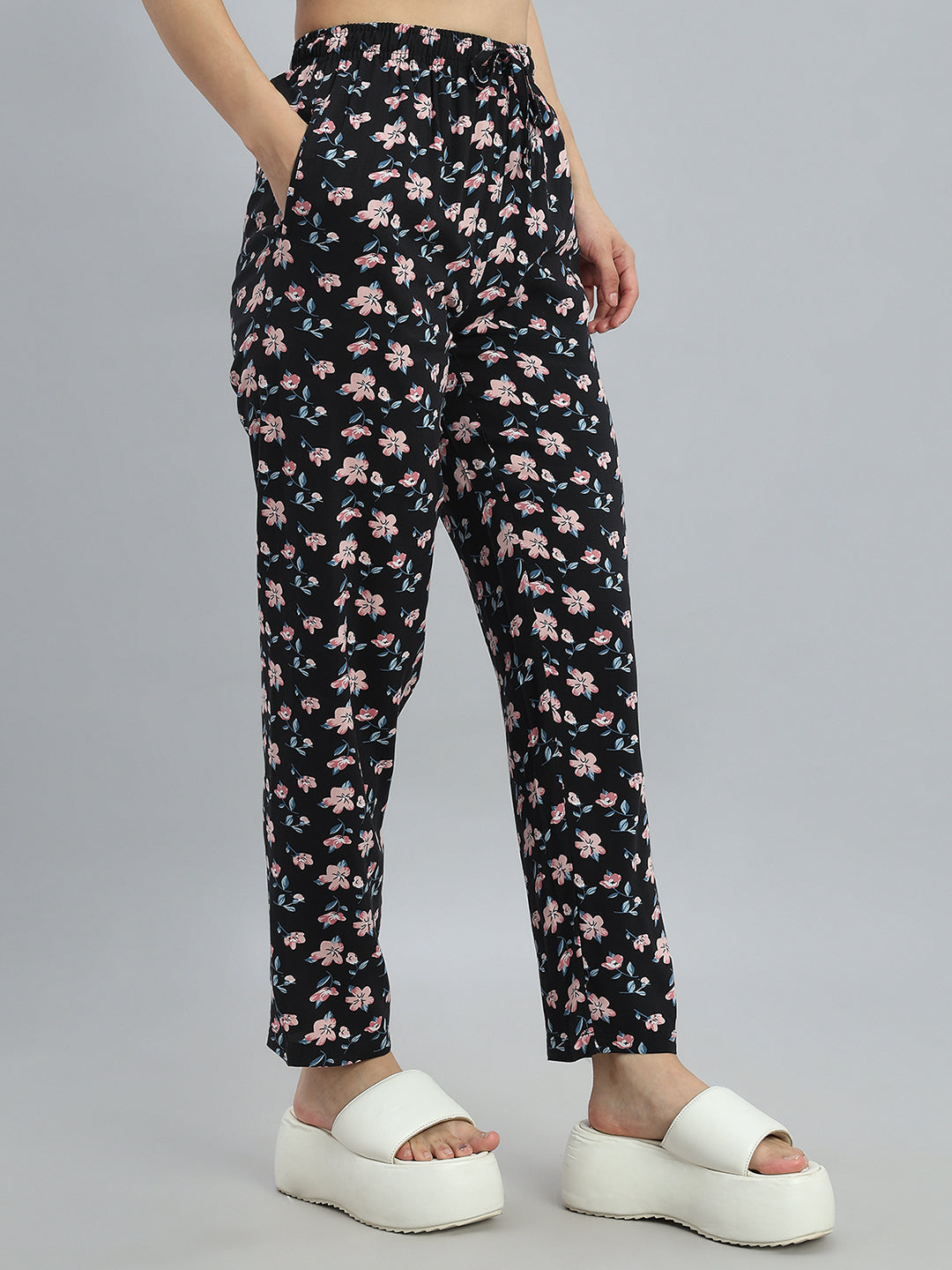 Black Woven Viscose Printed Lounge Pants
