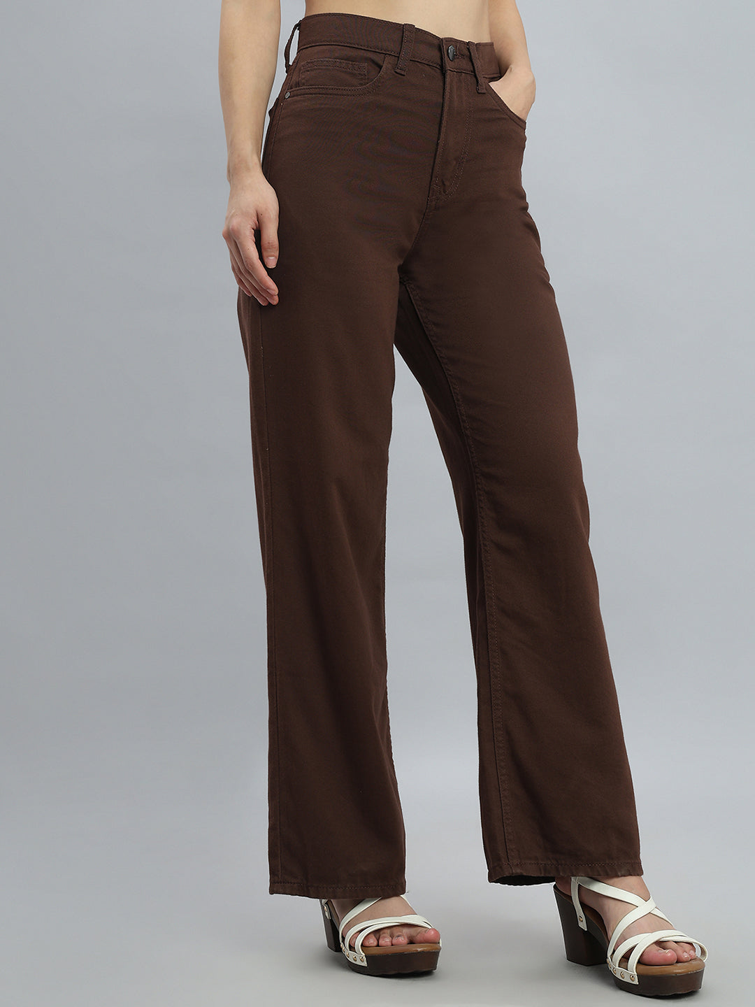 Dark Brown Twill Wide Pants