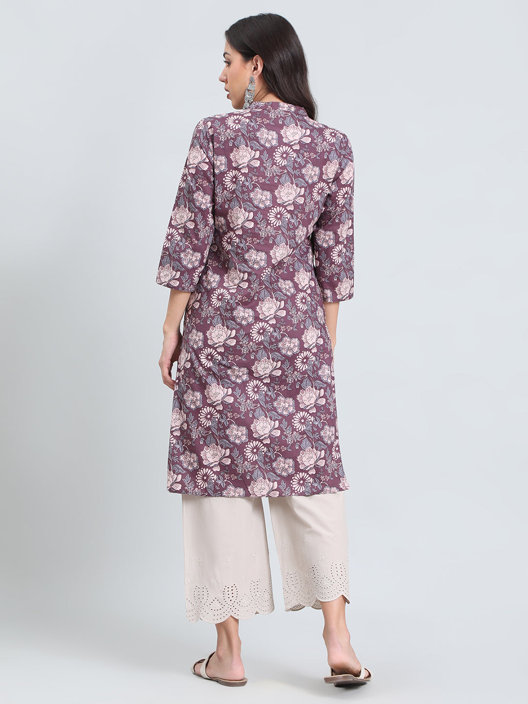 Cotton Floral Block Print Straight Kurta