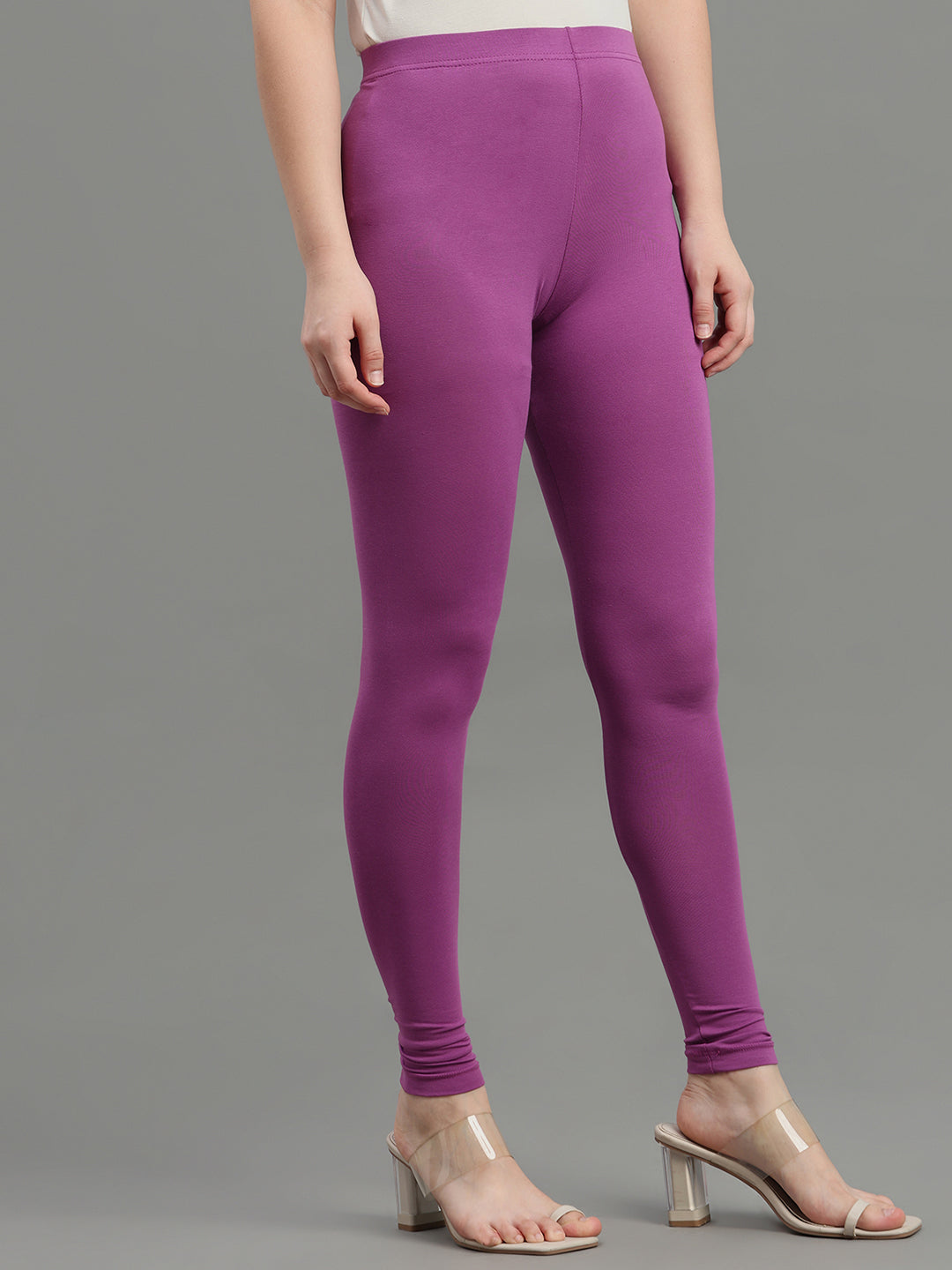 Dark Lilac Cotton Stretch Ankle Length Leggings
