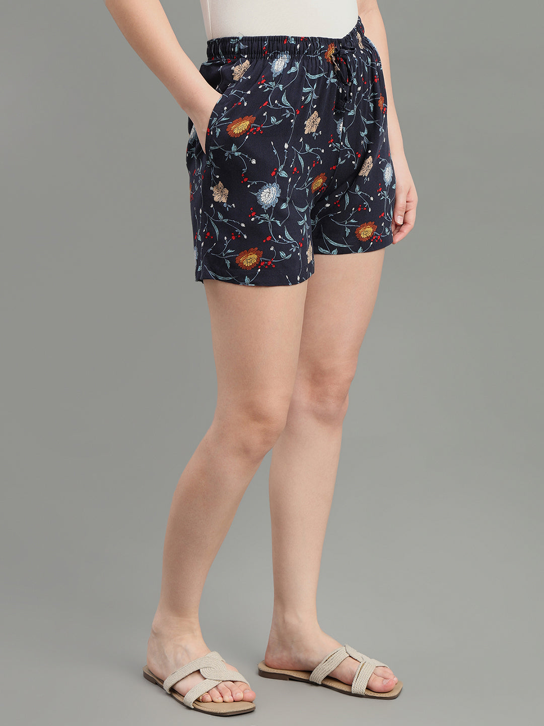 Navy Woven Viscose Printed Lounge Shorts