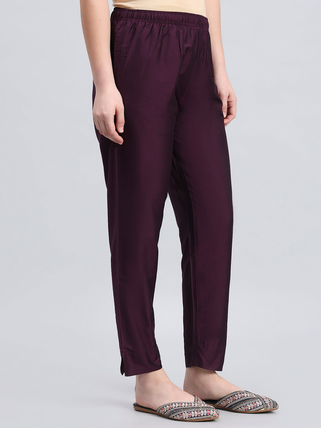 Dark Purple Poly Modal Metallic Pants