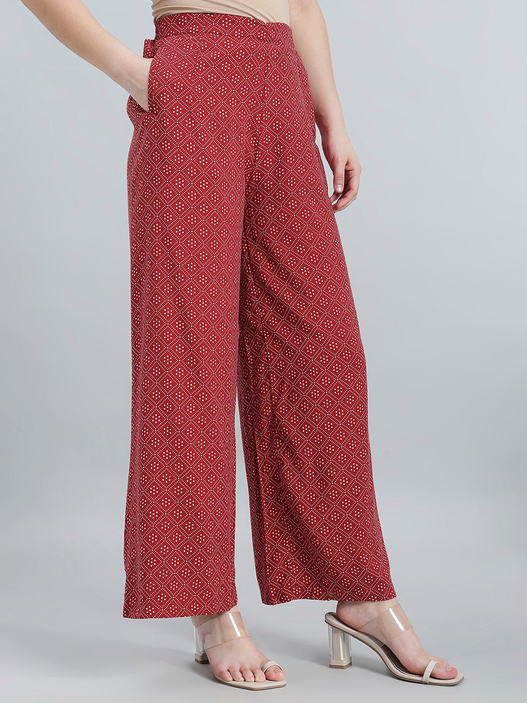 Red Woven Viscose Printed Palazzo