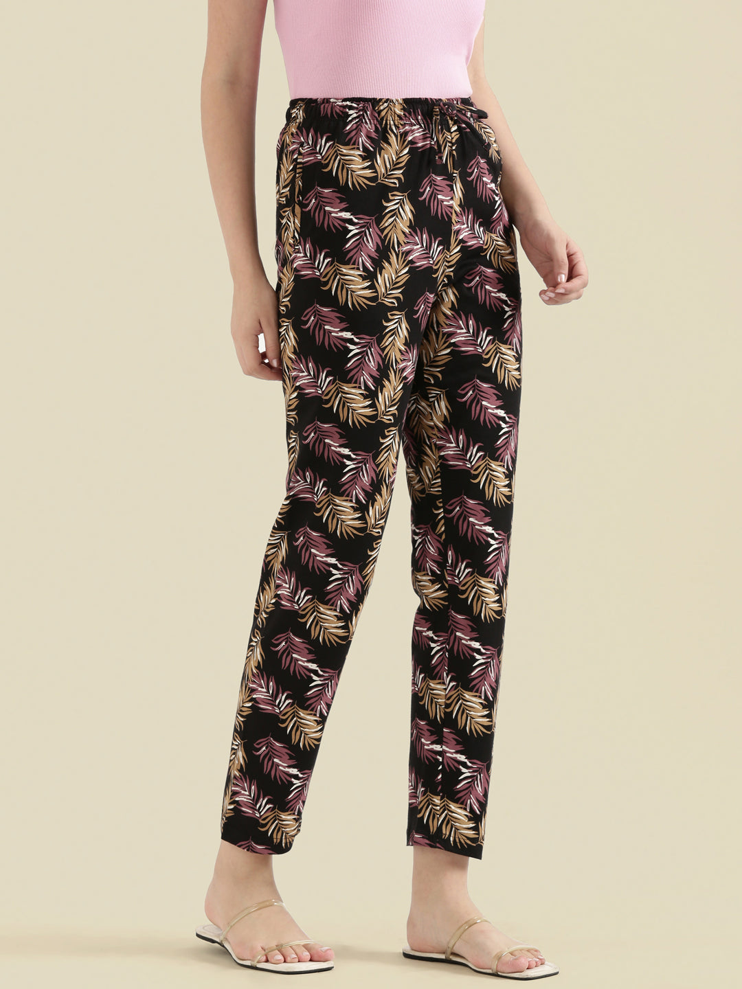 Black Cotton Knit Printed Lounge Pants