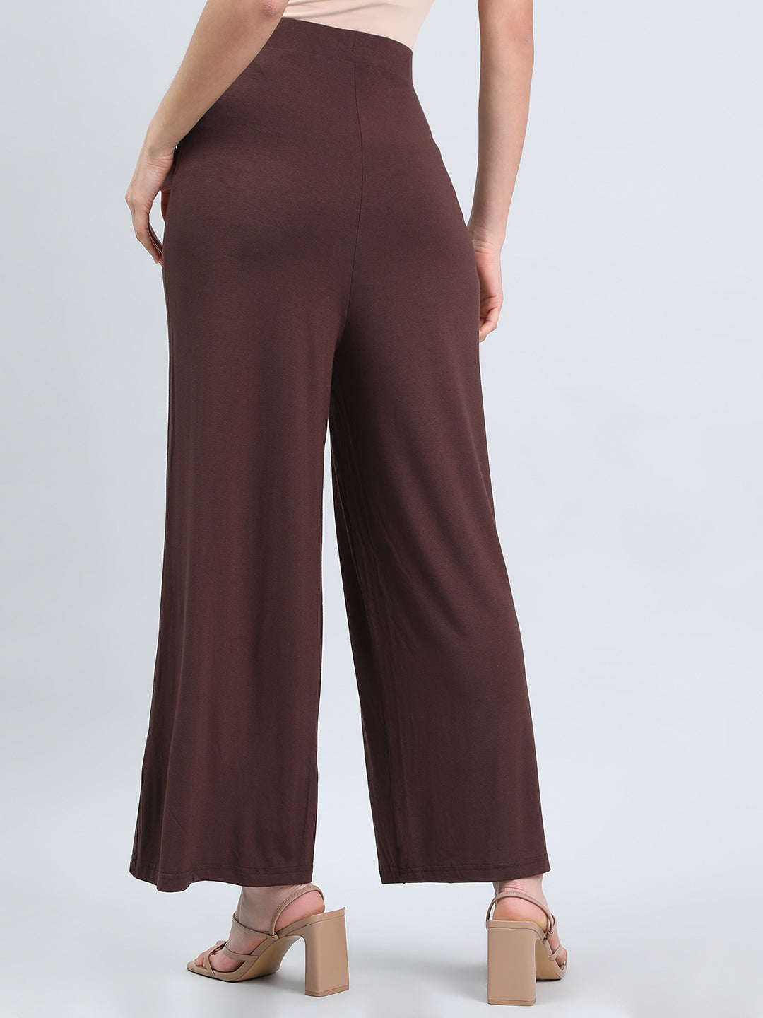 Dark Brown Viscose Knit Palazzo