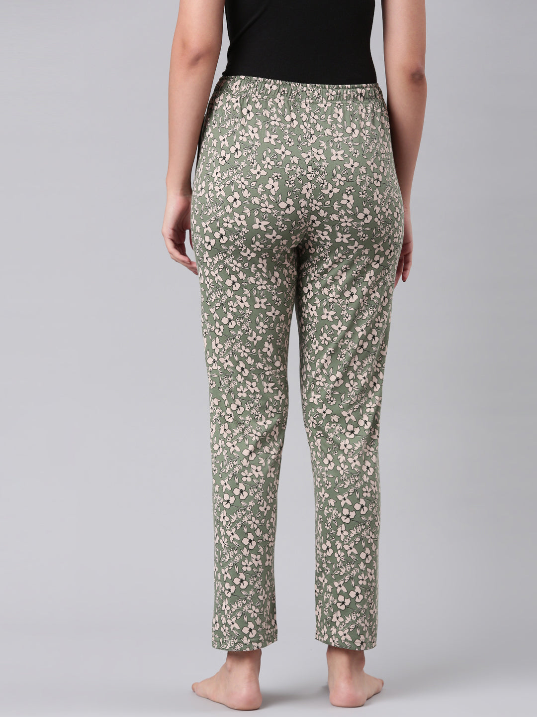 Green Cotton Knit Printed Lounge Pants