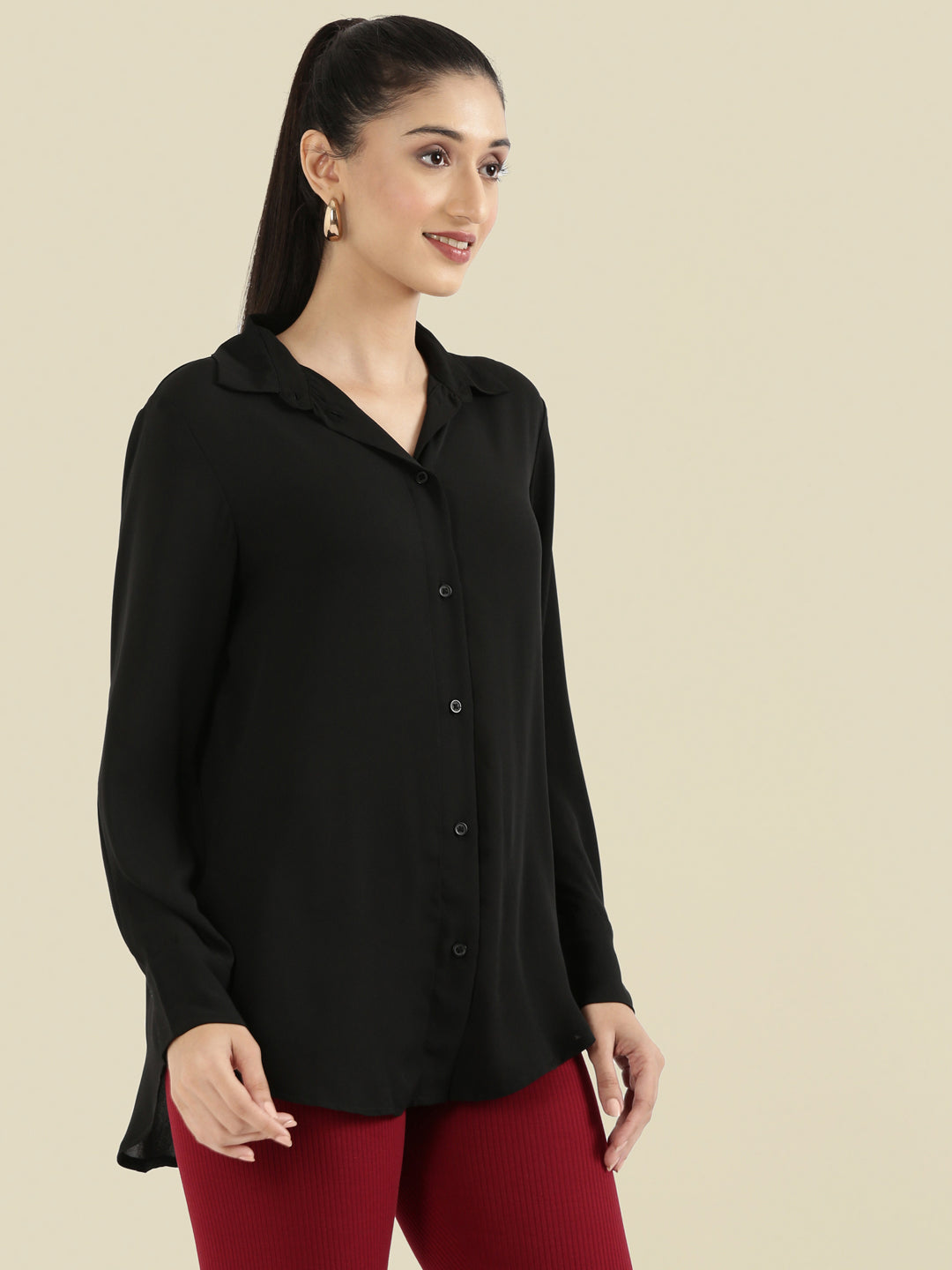 Crepe Classic Collar Long Shirt