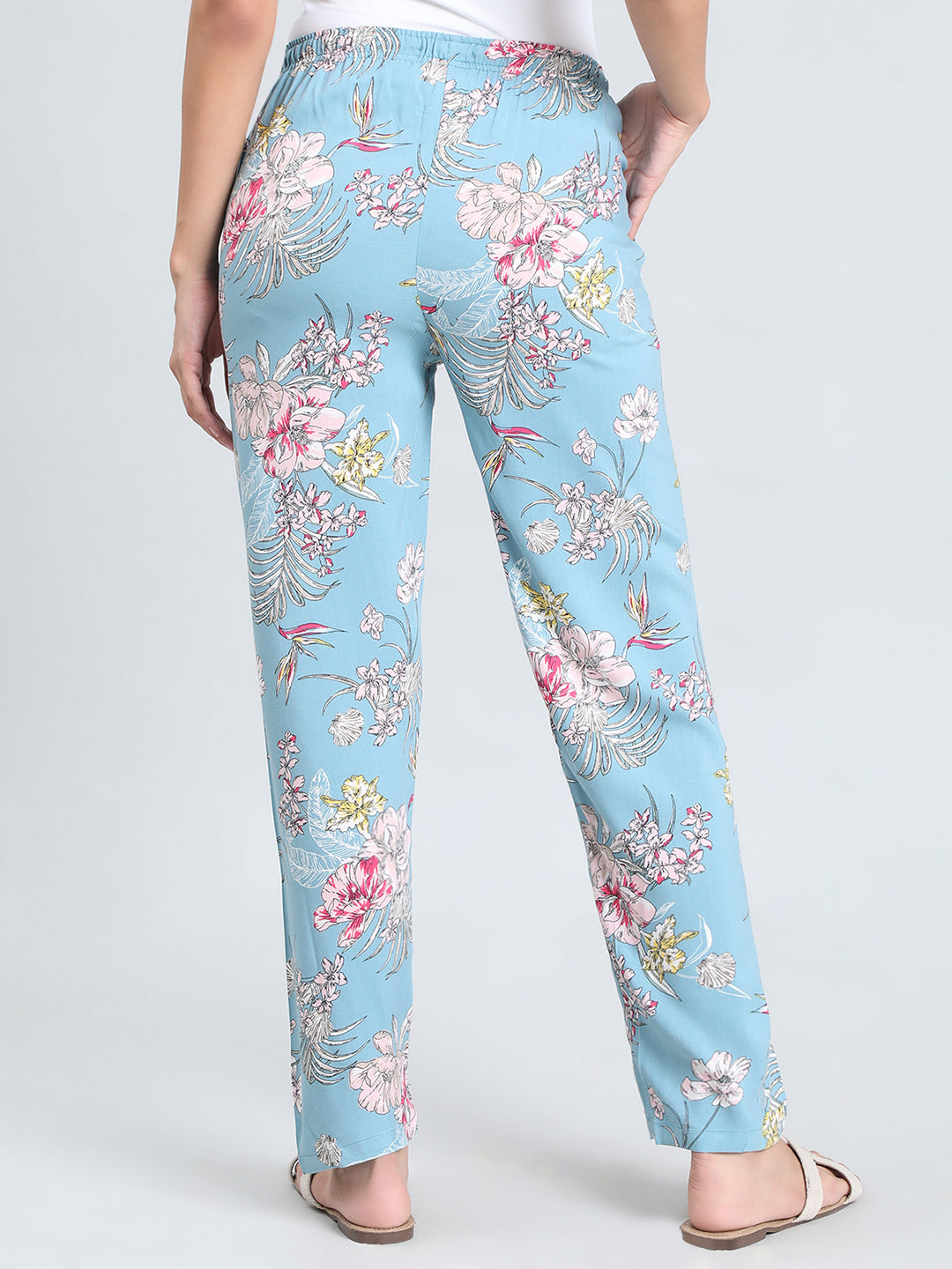 Blue Woven Viscose Printed Lounge Pants