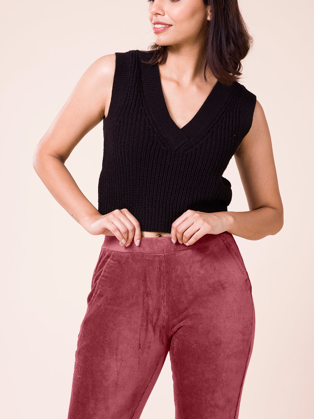 Light Wine Cotton Polyester Corduroy Jeggings