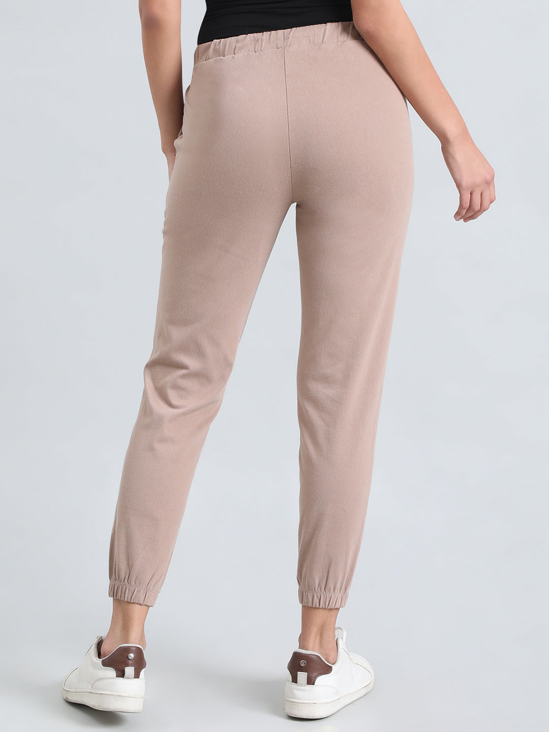Light Brown Cotton Poly Stretch Cuffed Joggers