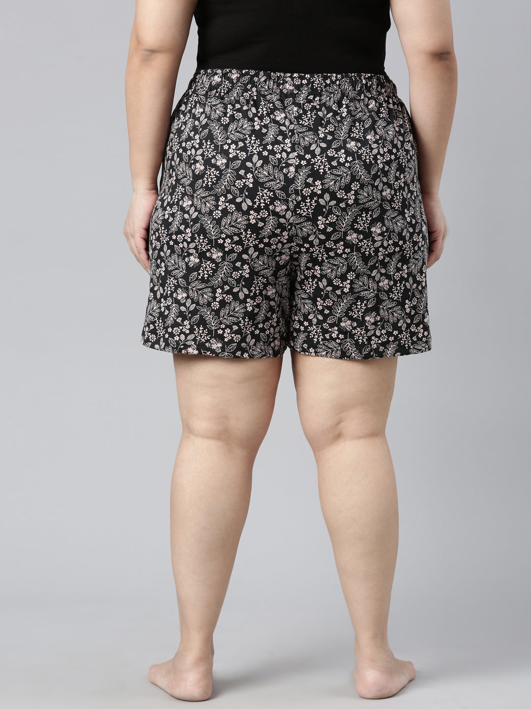 Black Cotton Knit Printed Lounge Shorts