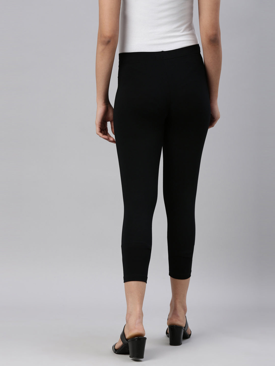 Black Cotton Stretch Cropped Leggings