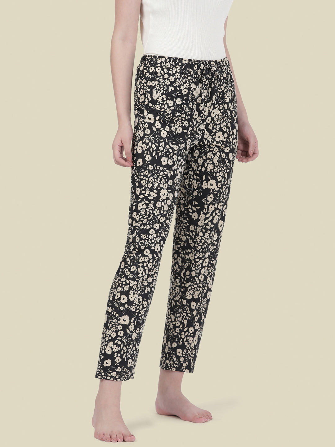Black Cotton Knit Printed Lounge Pants