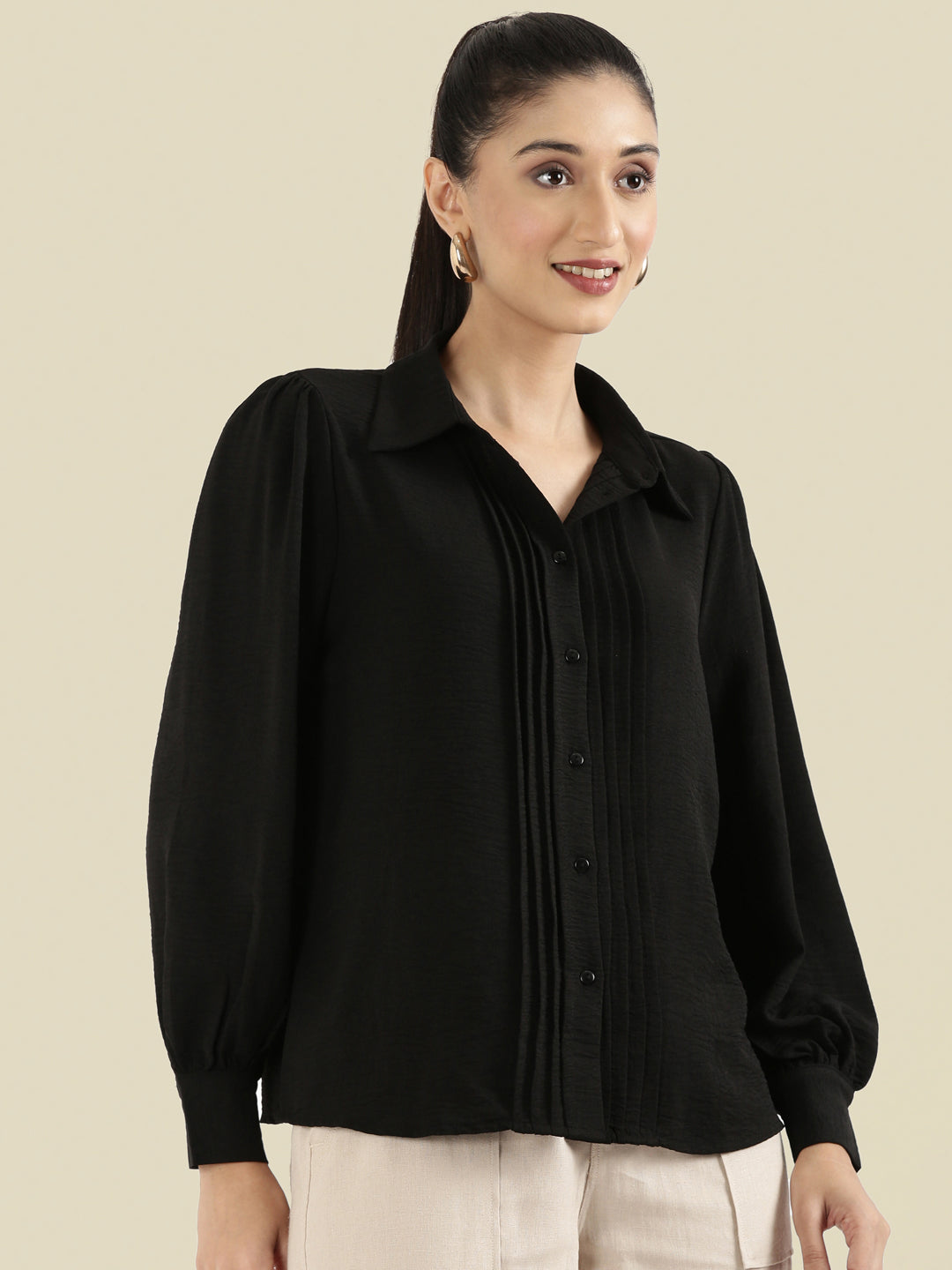 Hammered Classic Collar Pintuck Shirt