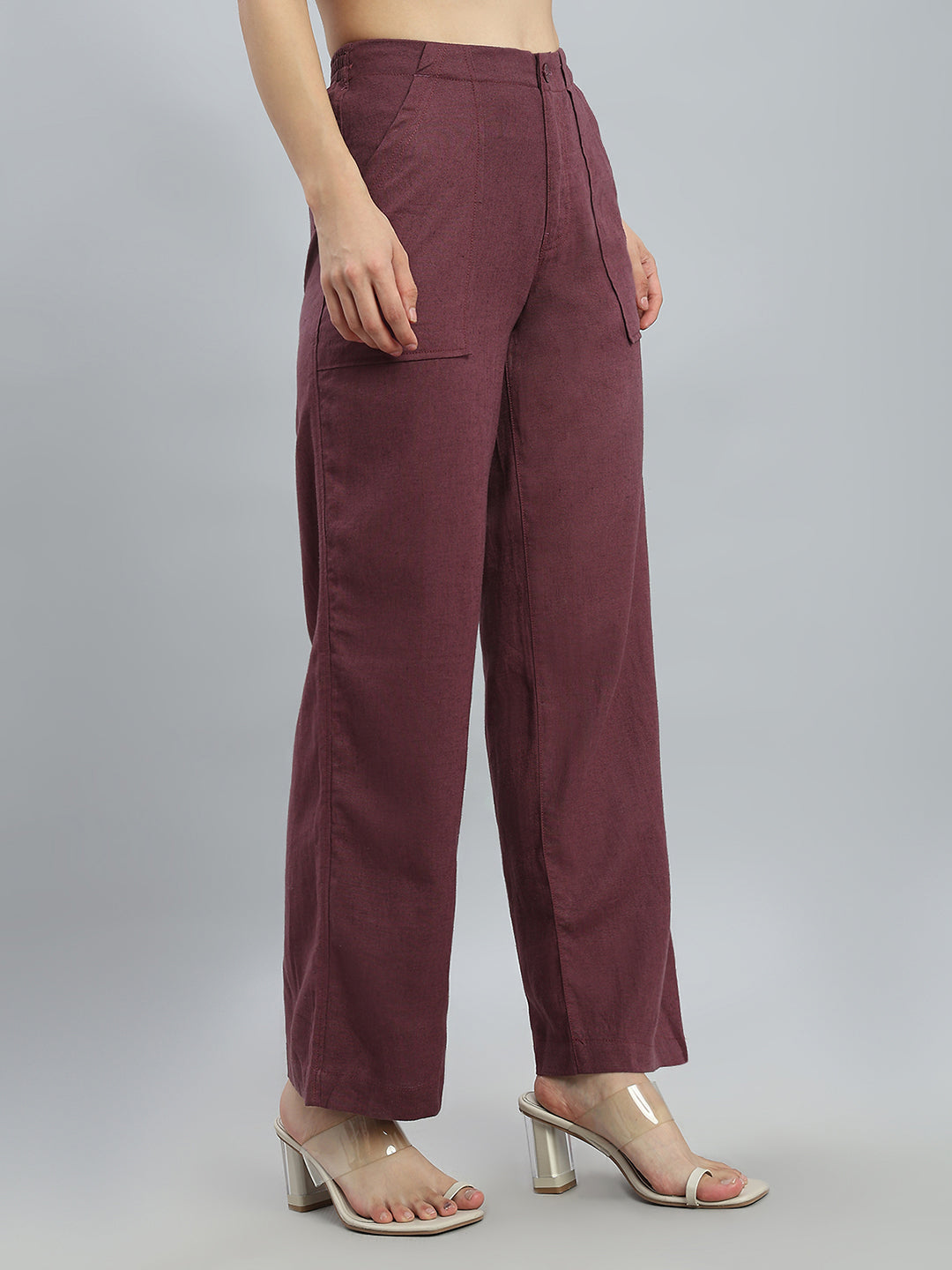 Wine Linen Cargo Pants