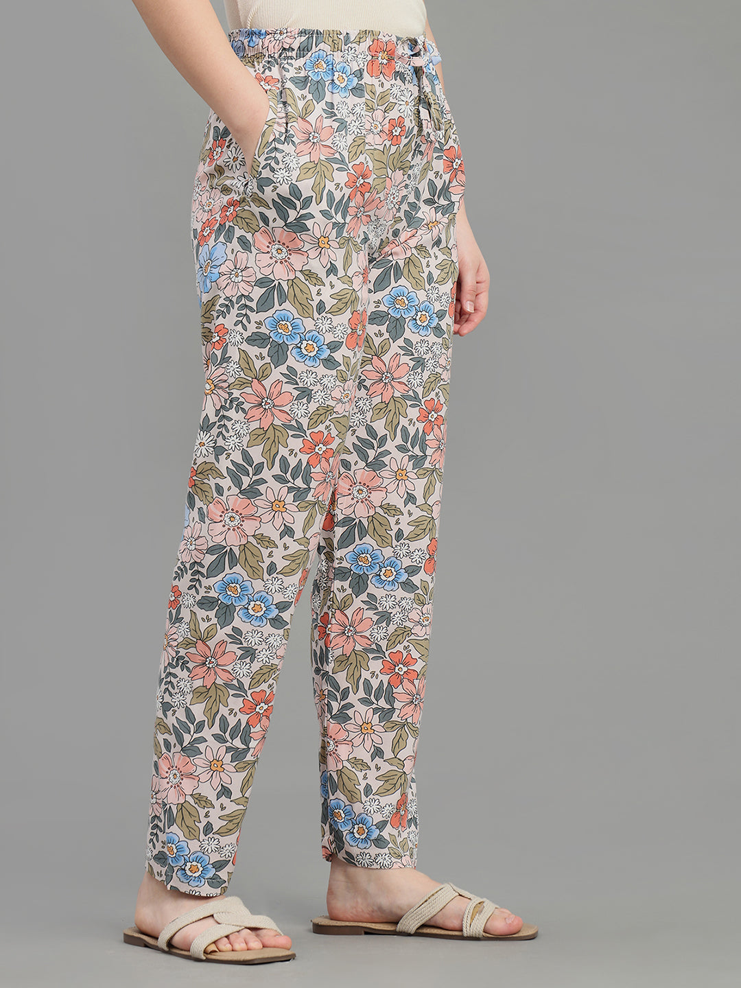 White Woven Viscose Printed Lounge Pants