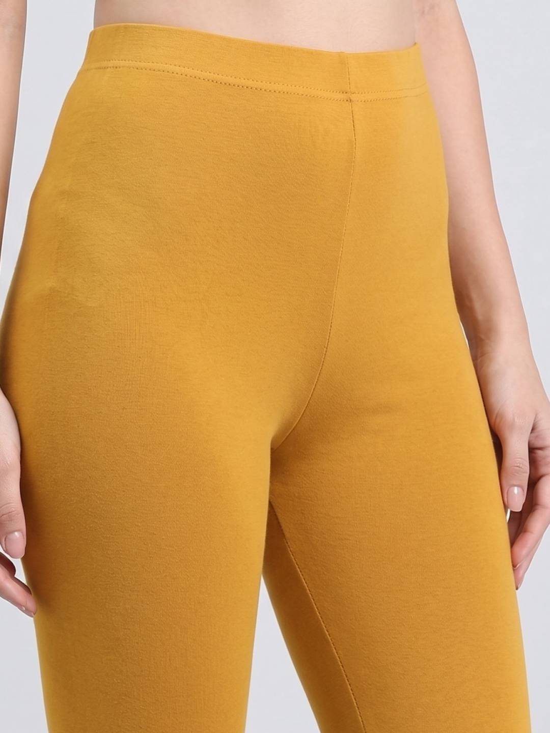 Dark Mustard Cotton Stretch Ankle Length Leggings