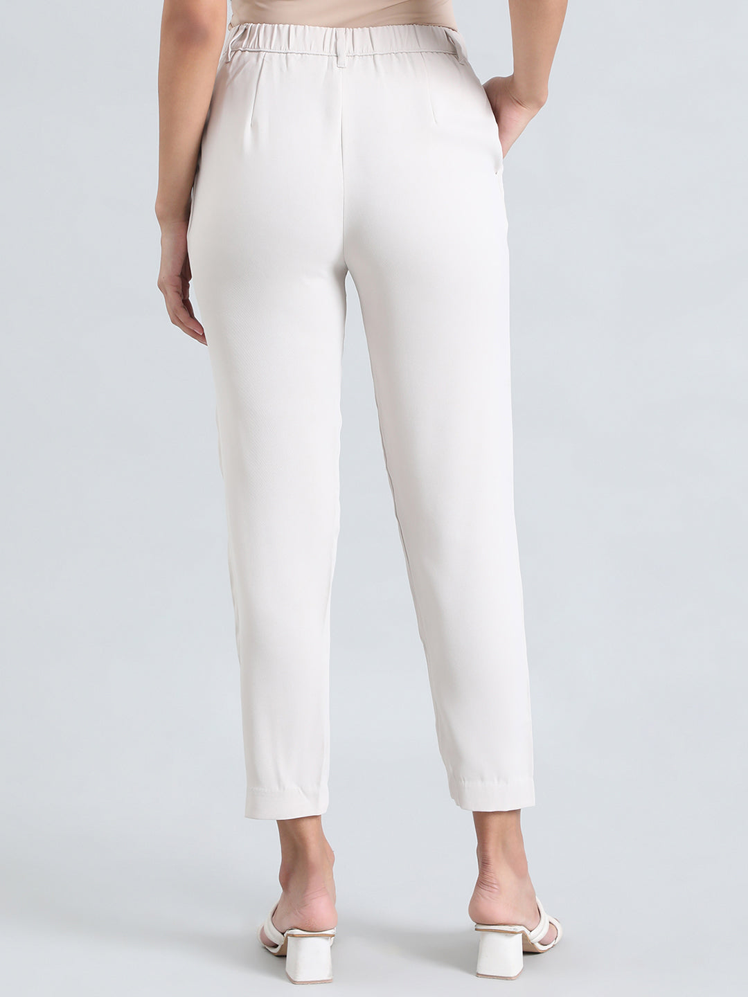 Cream Crepe Tapered Trouser