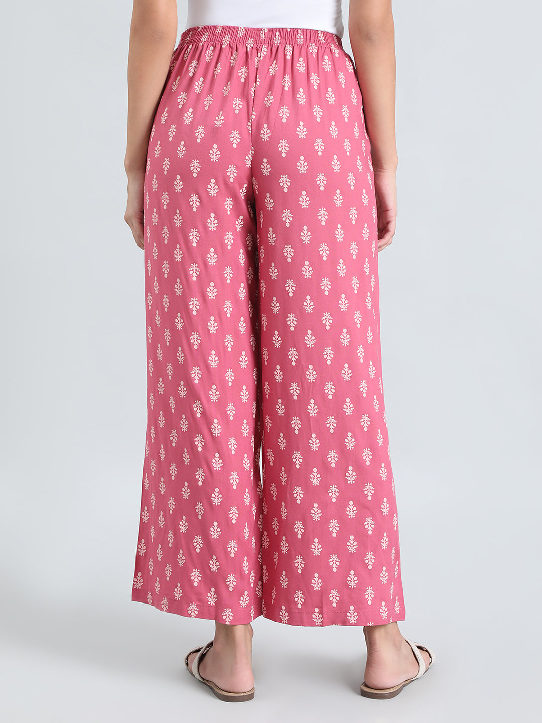 Medium Pink Woven Viscose Printed Palazzo