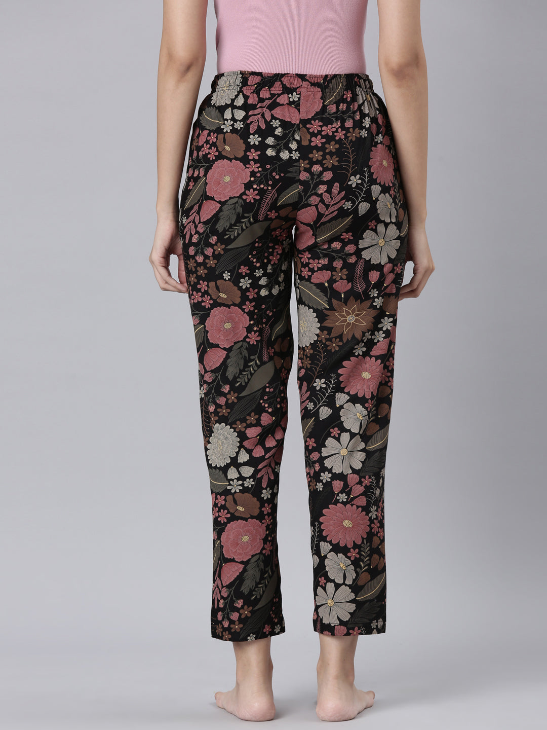 Black Woven Viscose Printed Lounge Pants