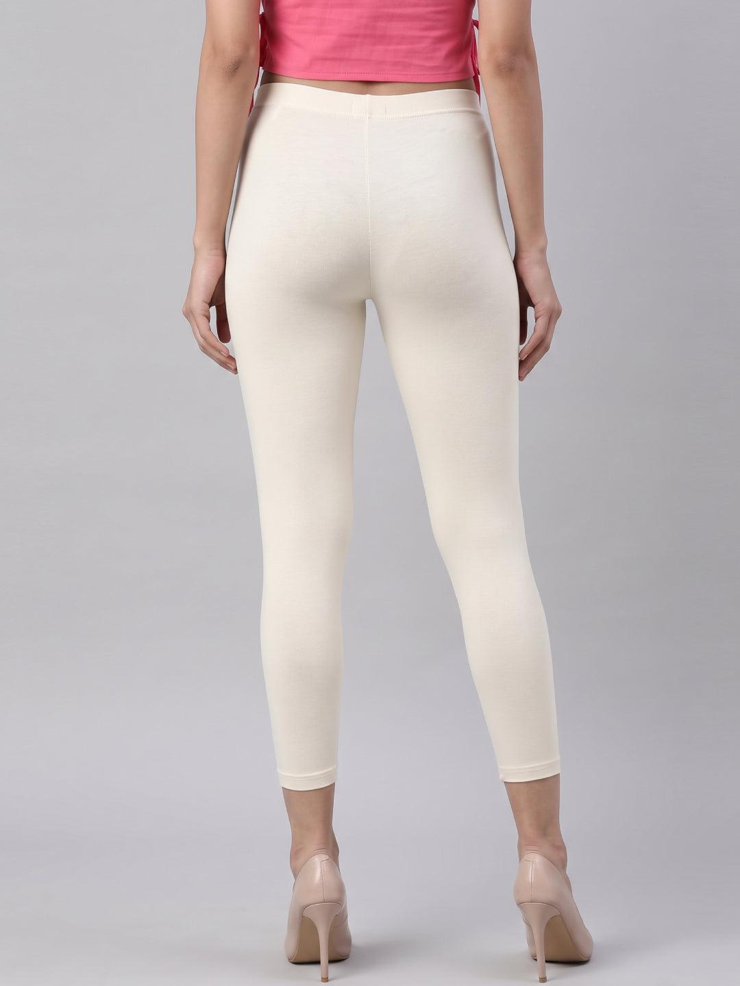 Ecru Cotton Stretch Cropped Leggings