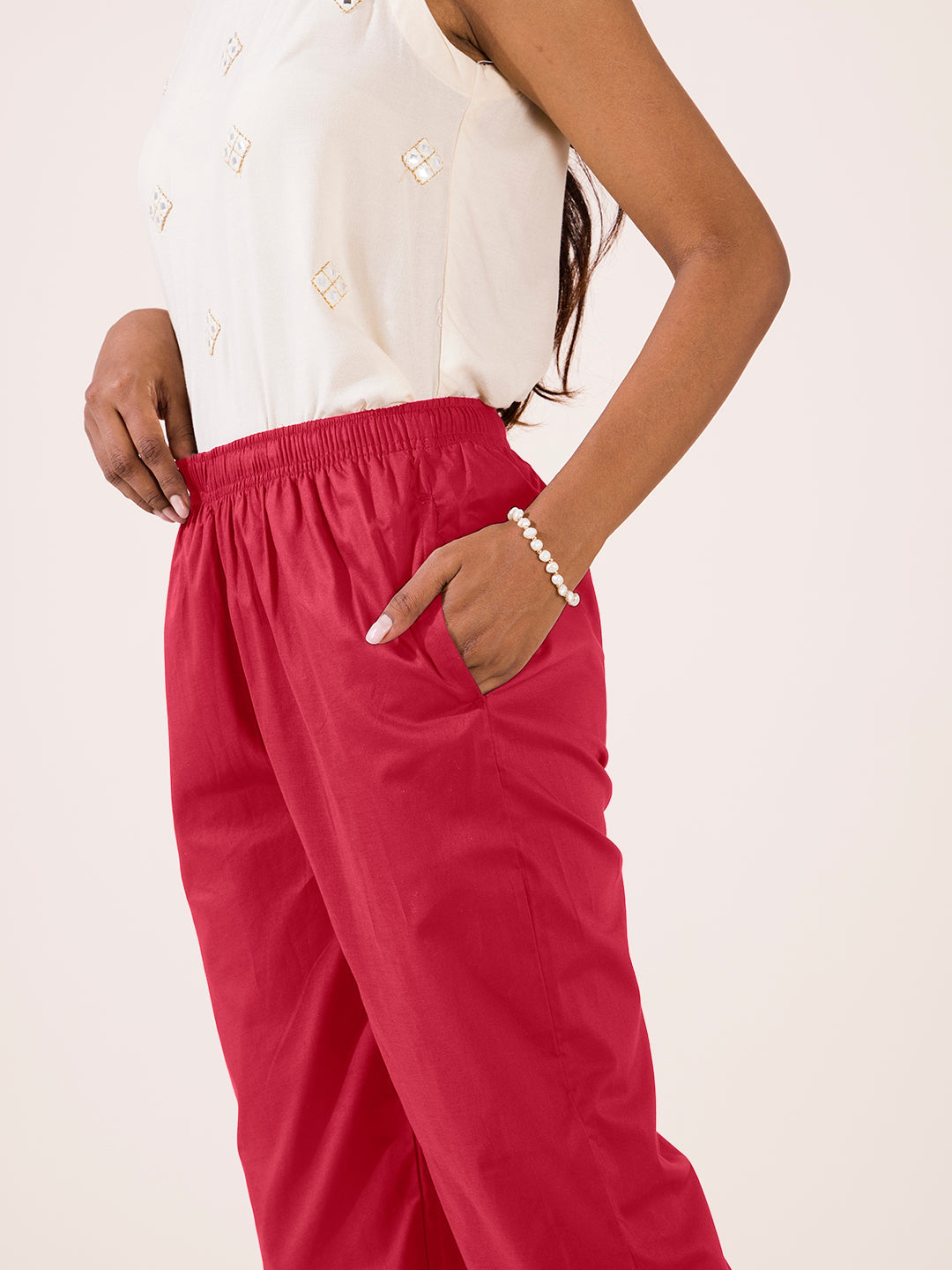 Medium Pink Cotton Cambric Cotton Pants