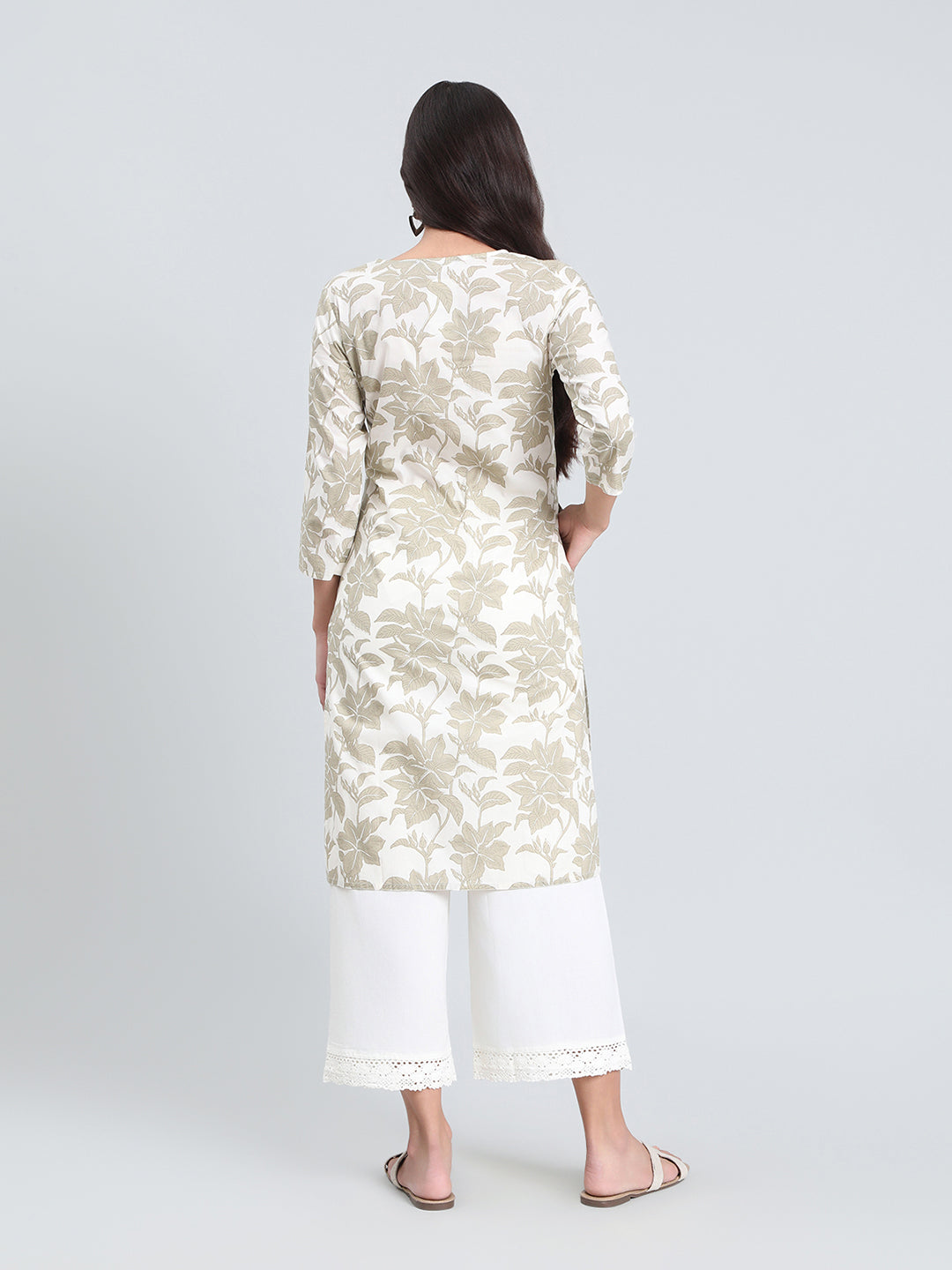Cotton Floral Block Print Straight Kurta