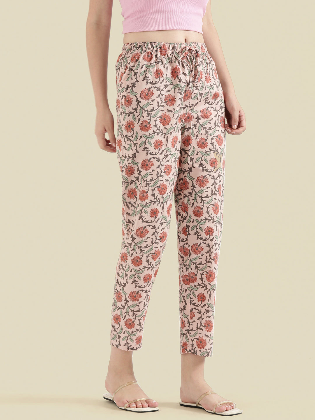 Medium Pink Cotton Woven Printed Lounge Pants
