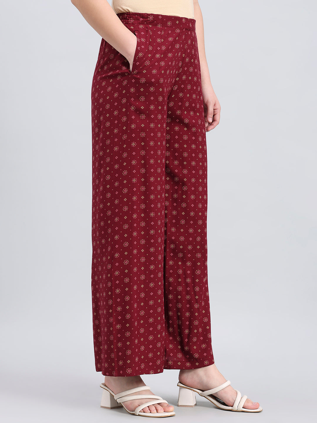 Maroon Woven Viscose Printed Palazzo