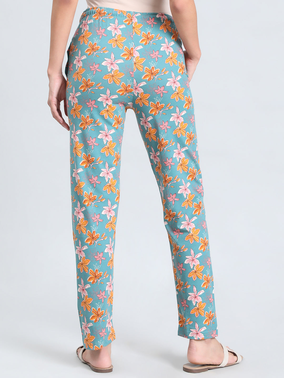 Green Cotton Knit Printed Lounge Pants