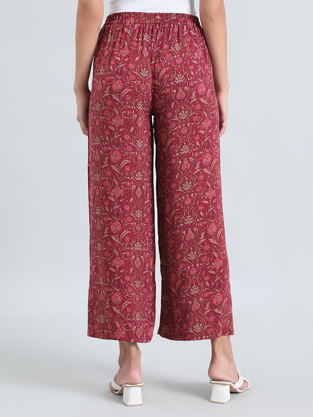 Dark Pink Woven Viscose Printed Palazzo