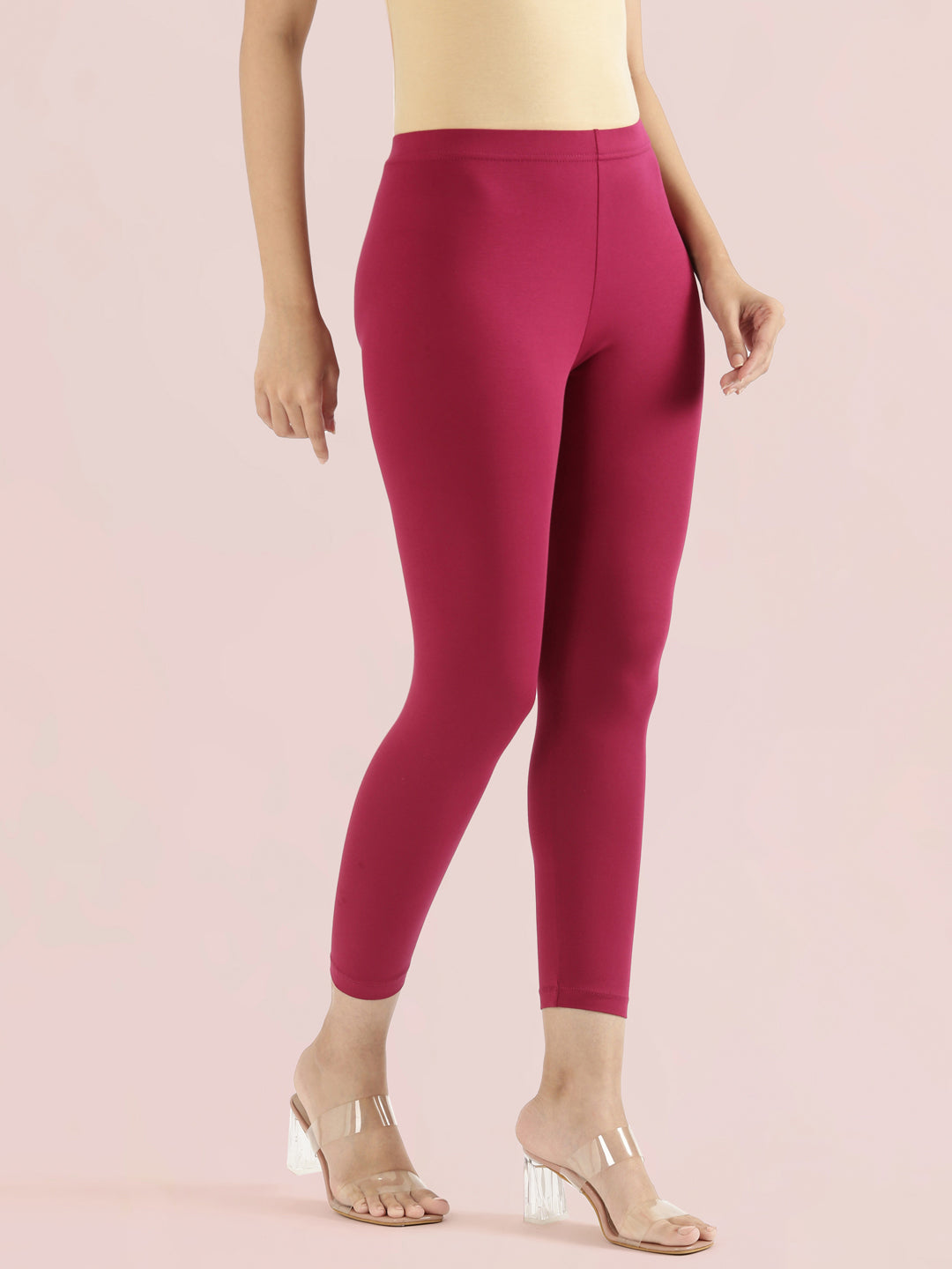 Dark Fuchsia Cotton Stretch Cropped Leggings